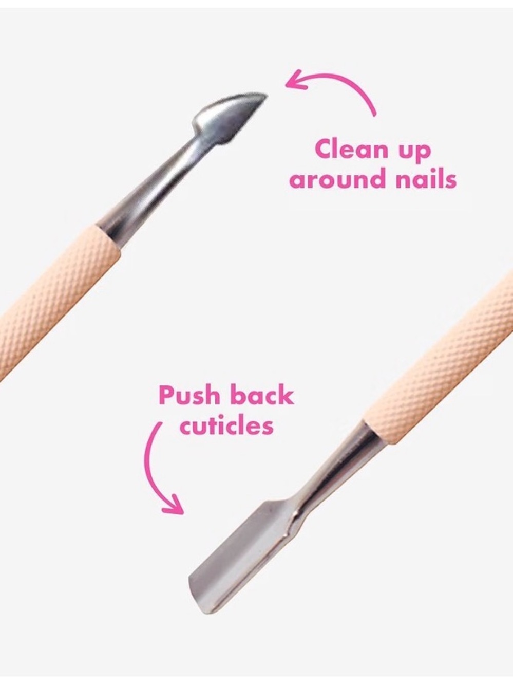 Dual-Ended Cuticle Pusher and Cleaner - Pink